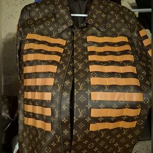 Louis Vuitton Brown Monogram Jacket with Orange Stripes